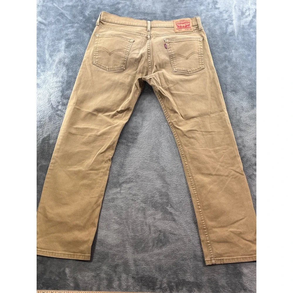 Levis 513 Slim Straight Pants Mens 34x30 Tan Khaki Cotton Blend Trousers